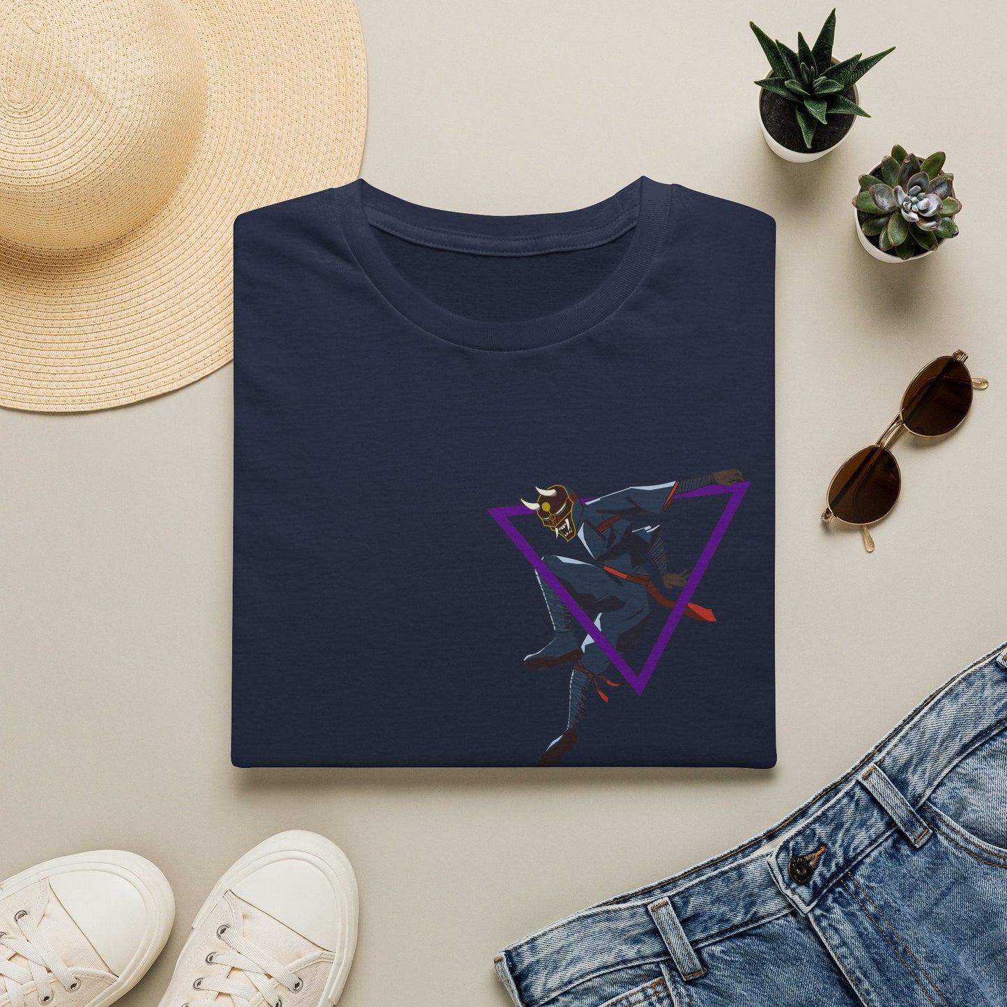 Raven Shadow Anime Graphic T-Shirt in Navy, front view