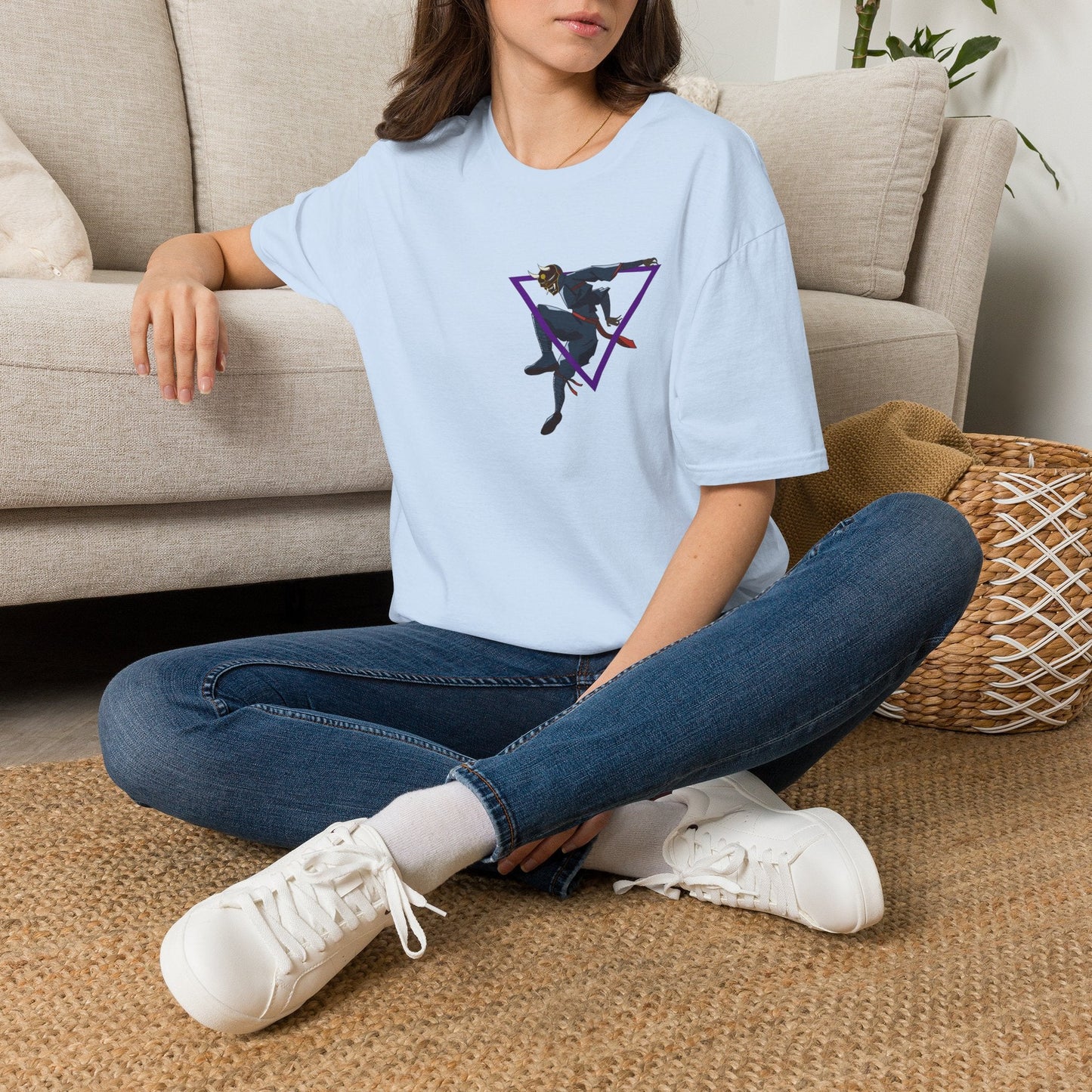 Raven Shadow Anime Graphic T-Shirt in White, close-up of chest graphic