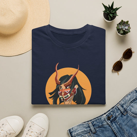 Demon Hannya Mask T-Shirt in Navy, front view