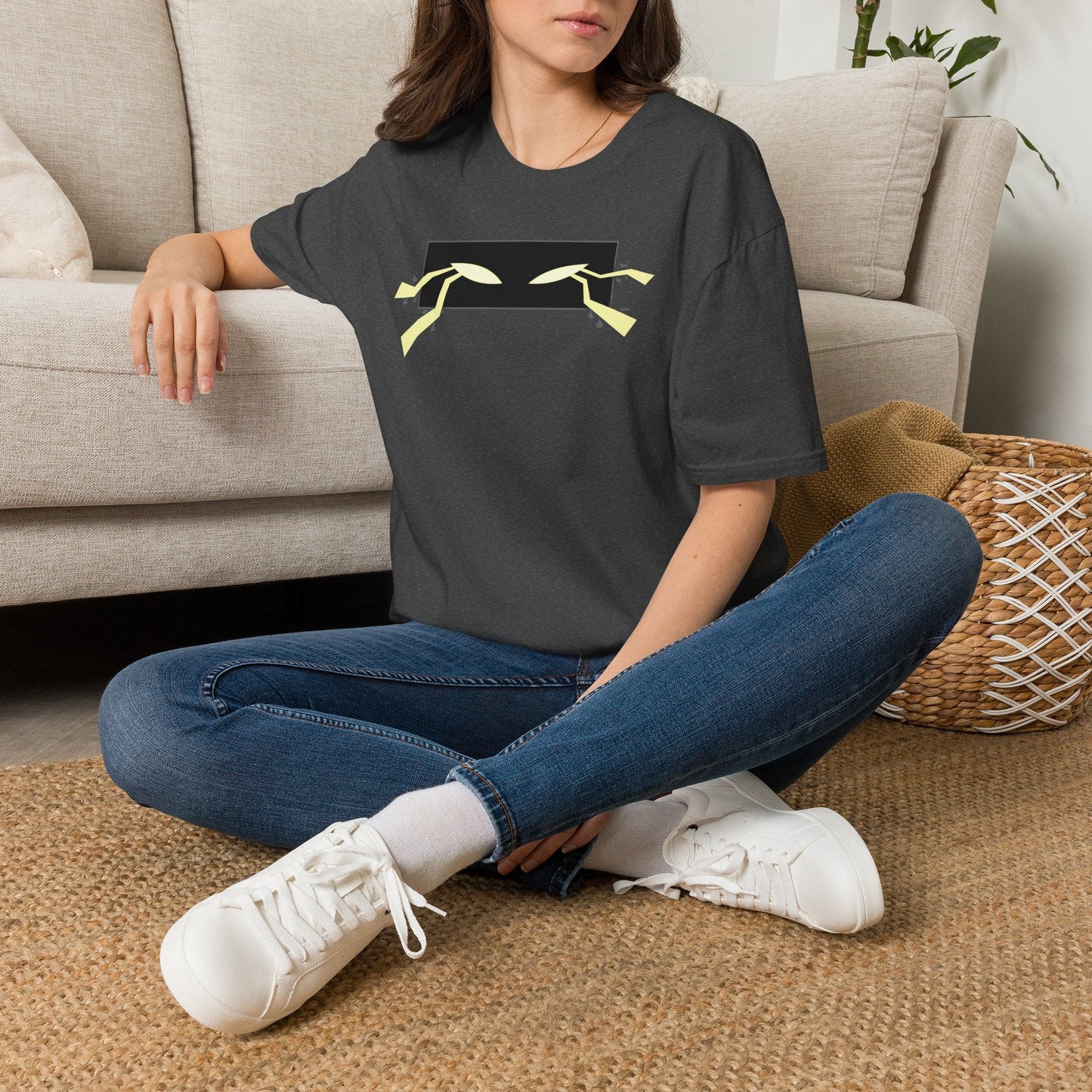 Minimalist Eyes Graphic T-Shirt in White, lifestyle photo