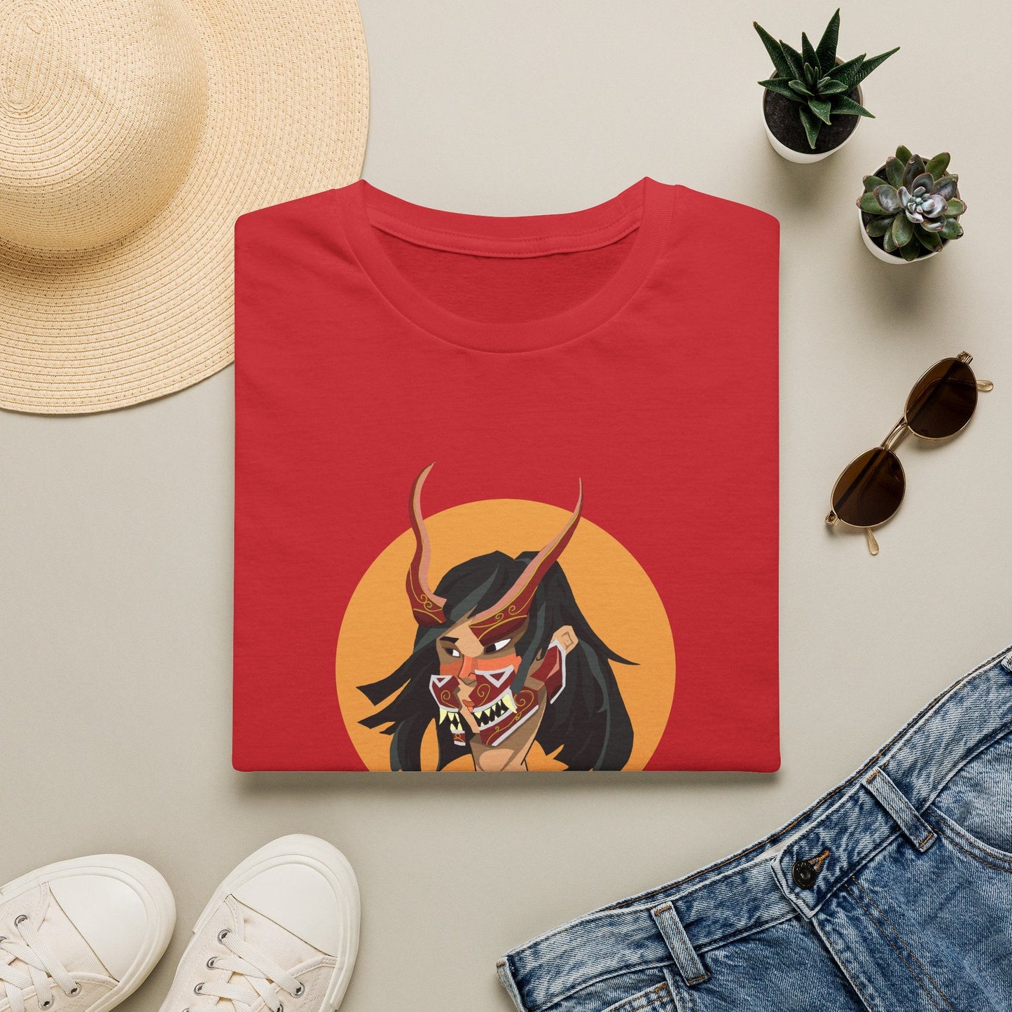 Demon Hannya Mask T-Shirt in Red, back view