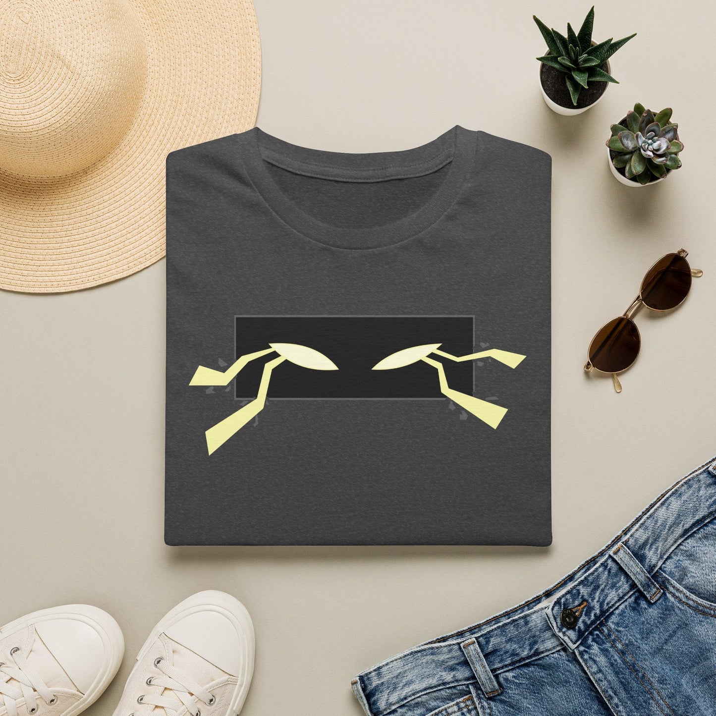 Minimalist Eyes Graphic T-Shirt in Navy, close-up of chest graphic