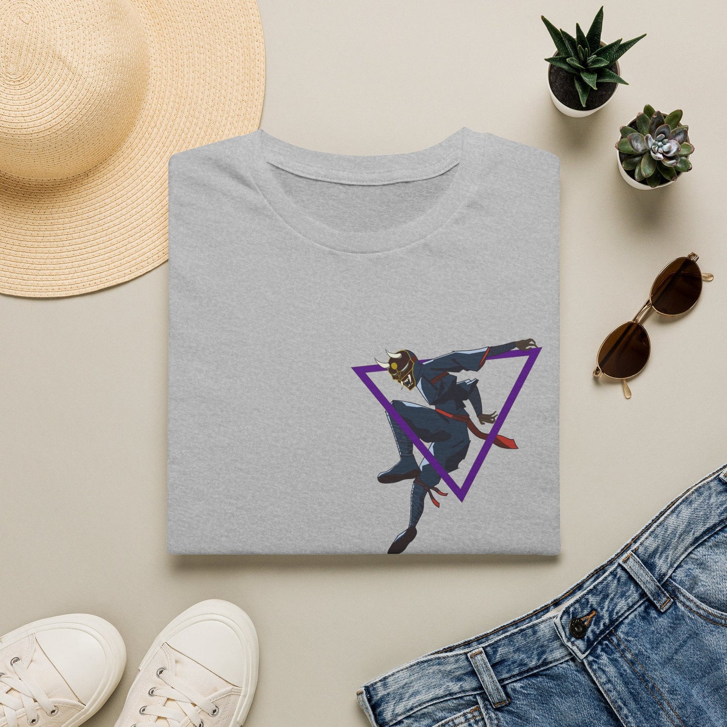 Raven Shadow Anime Graphic T-Shirt in Light Blue, close-up of chest graphic