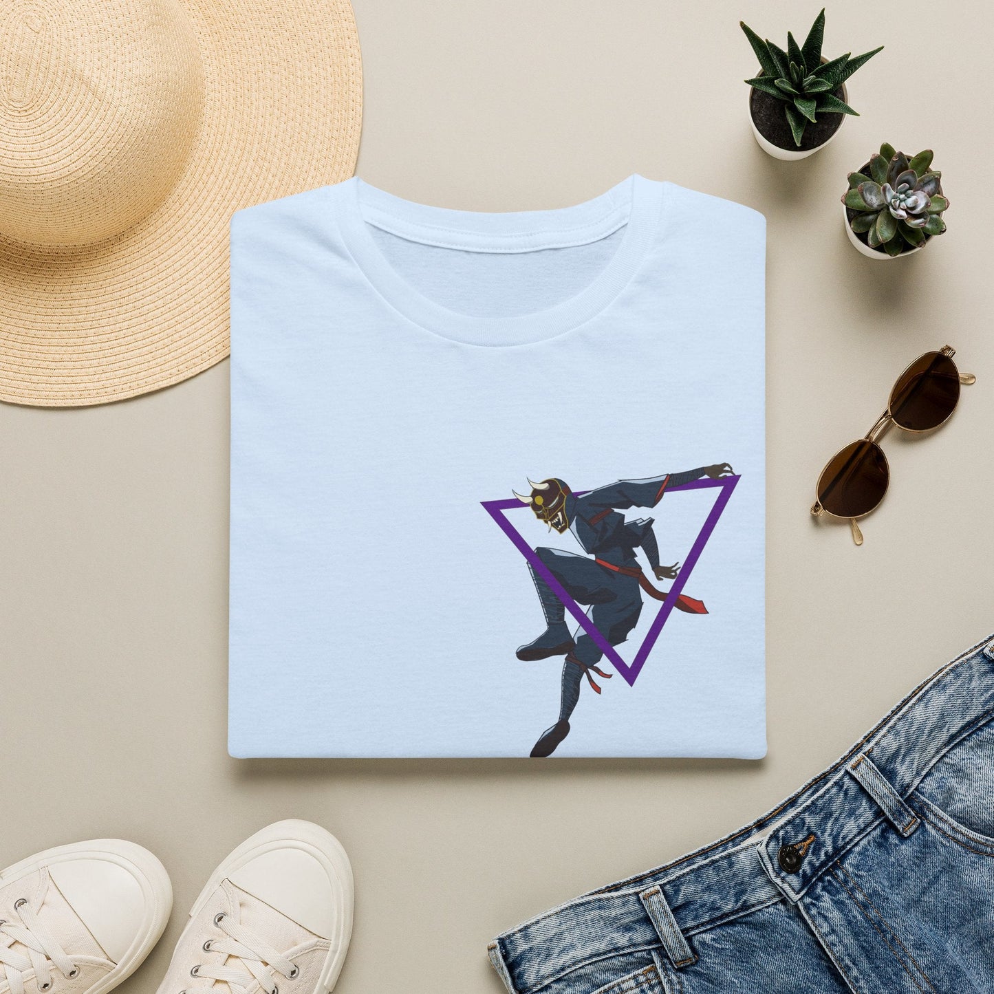 Raven Shadow Anime Graphic T-Shirt in Light Blue, lifestyle photo