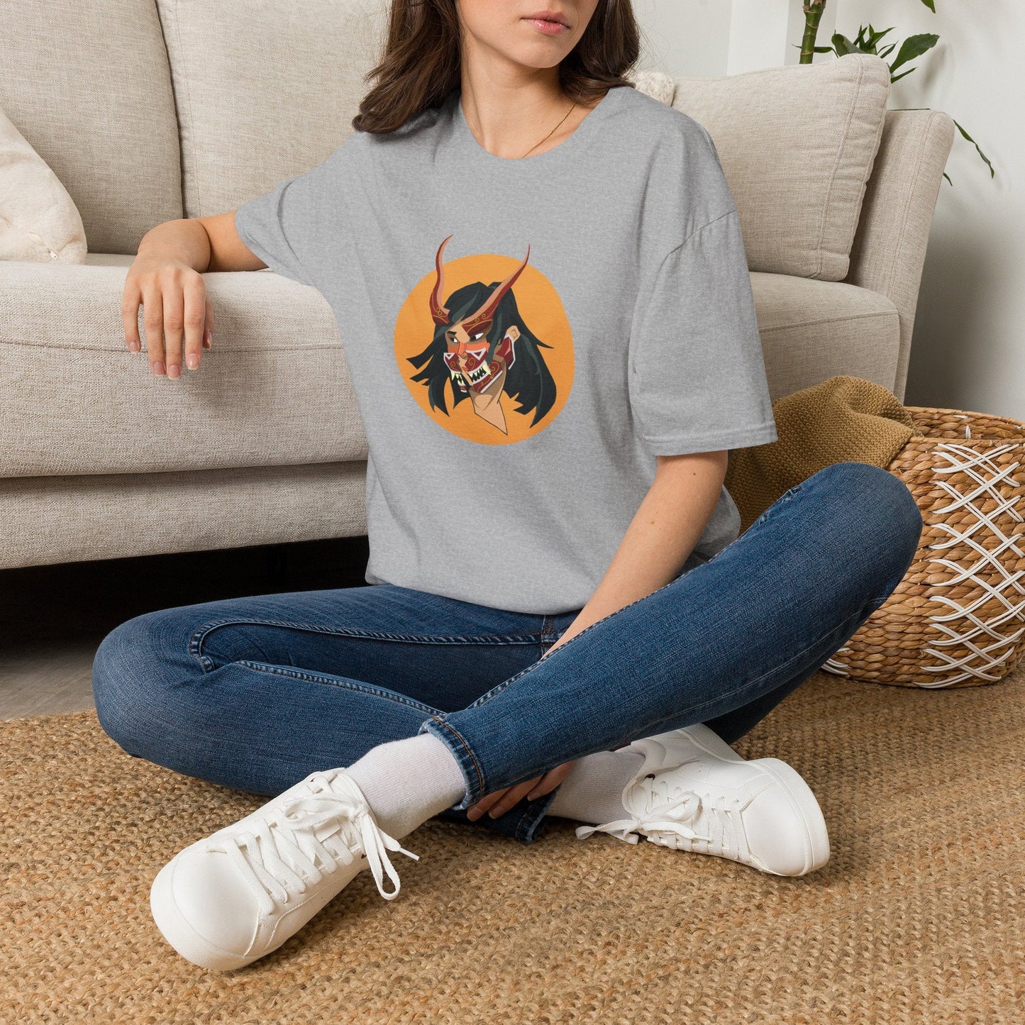 Demon Hannya Mask T-Shirt in White, front view