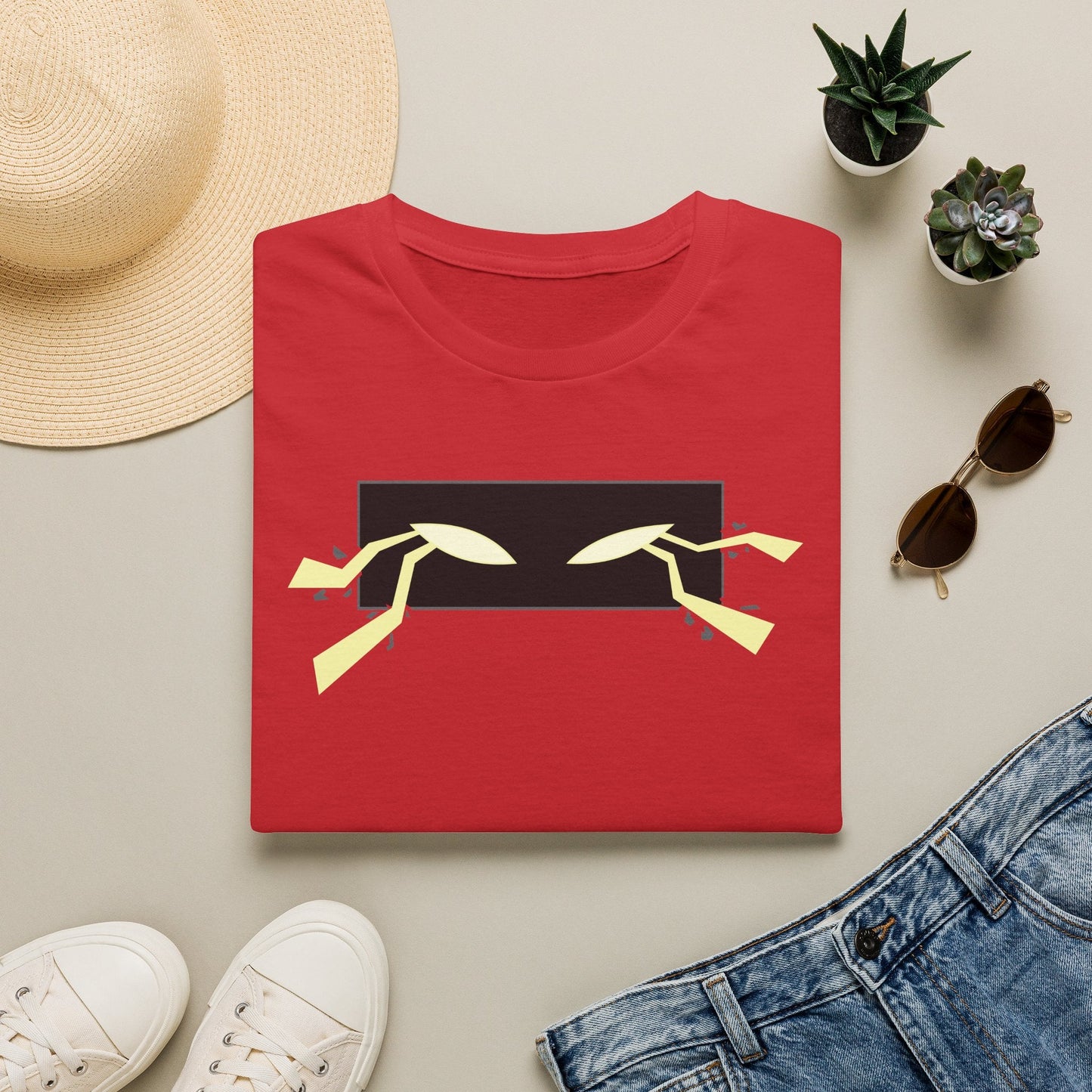 Minimalist Eyes Graphic T-Shirt in Red, front view