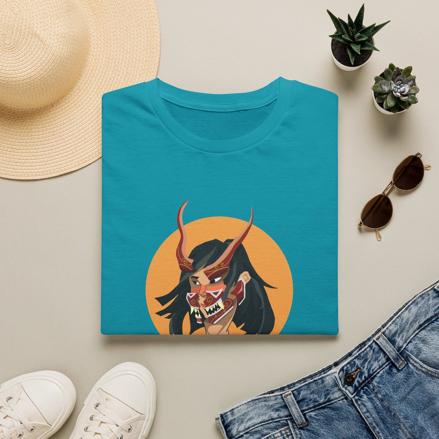 Demon Hannya Mask T-Shirt in Red, front view