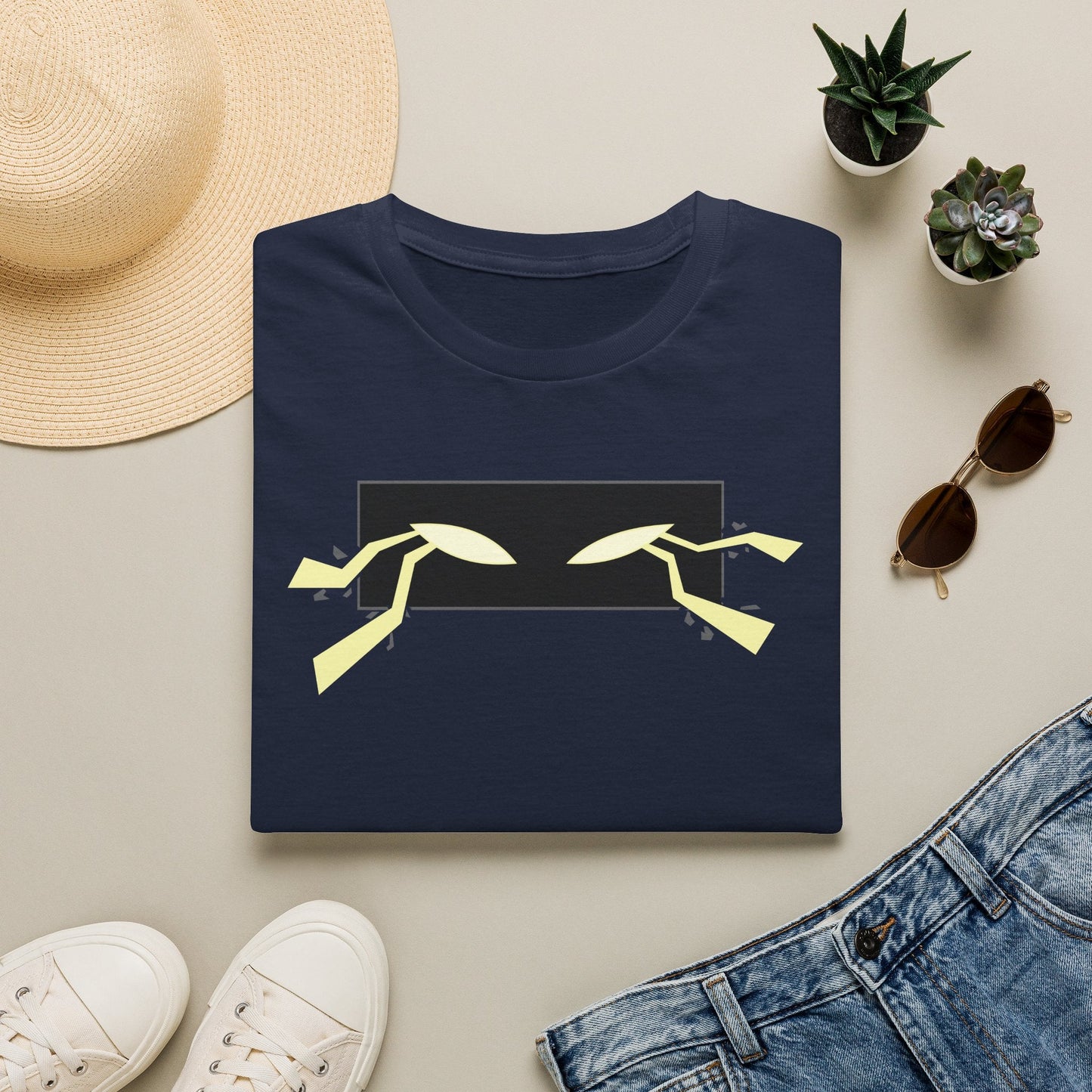 Minimalist Eyes Graphic T-Shirt in Navy, lifestyle photo