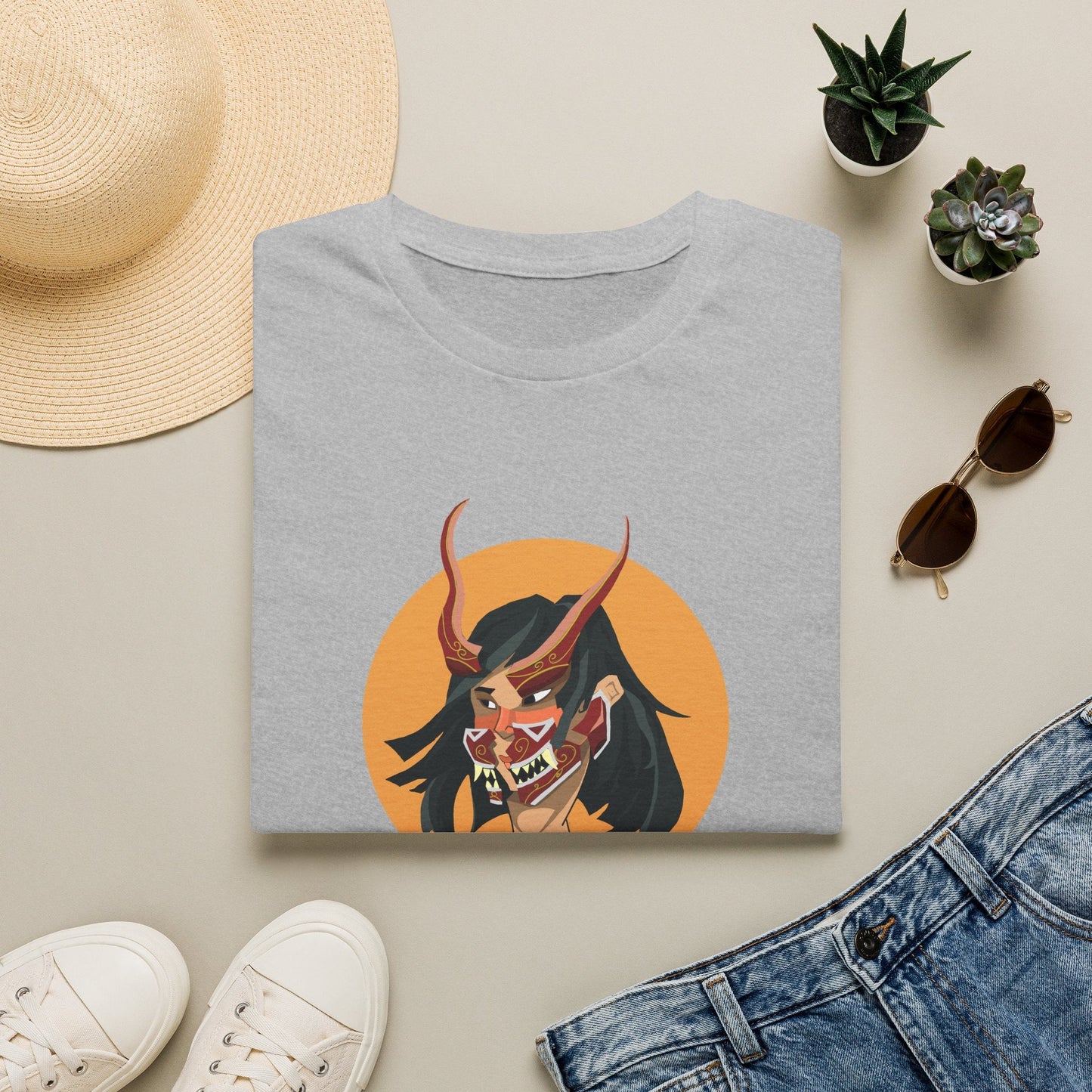 Demon Hannya Mask T-Shirt in Navy, lifestyle photo