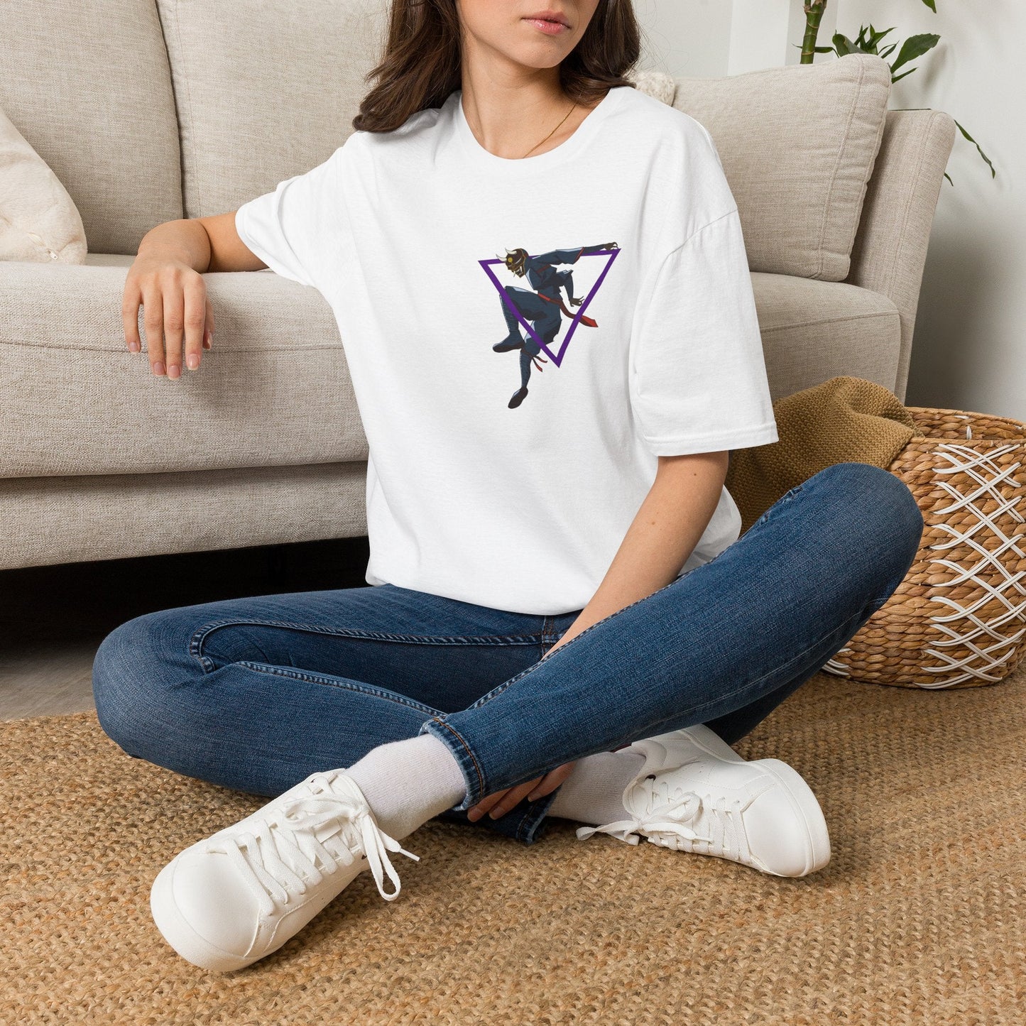 Raven Shadow Anime Graphic T-Shirt in Navy, back view