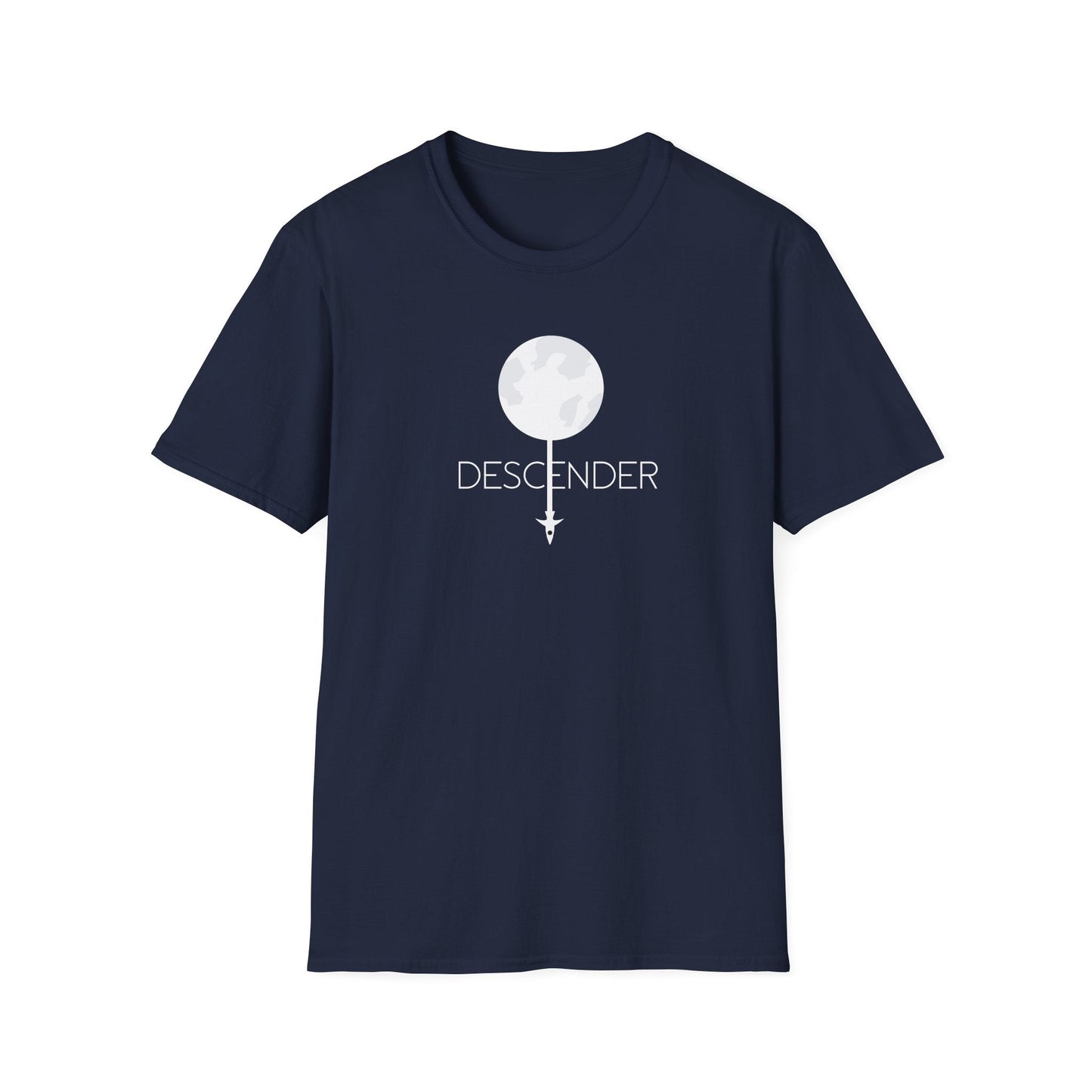Descender Moon T-Shirt in Dark Heather, close-up of chest graphic