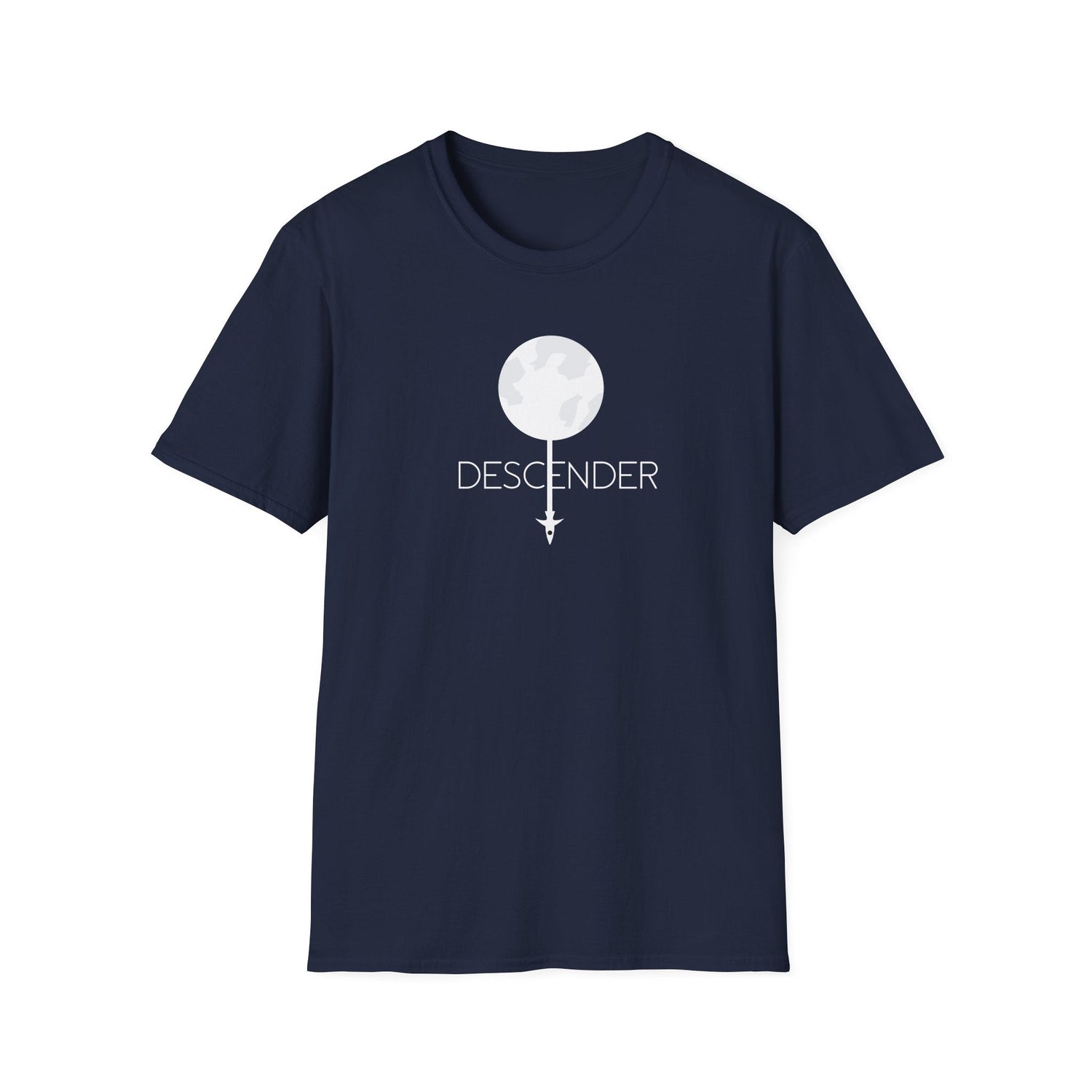 Descender Moon T-Shirt in Dark Heather, close-up of chest graphic