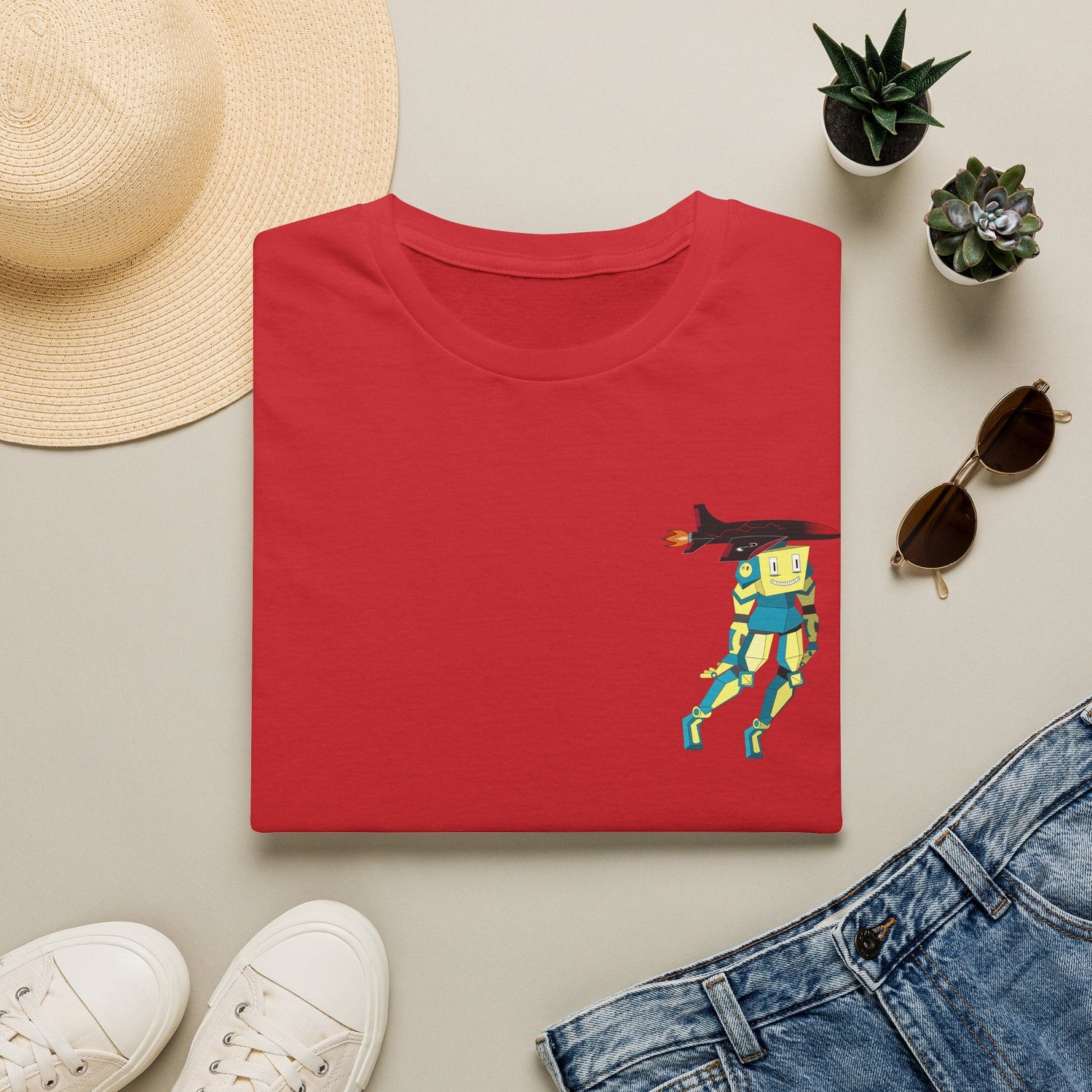 Cute Robot Dog Pocket Tee in Navy, back view