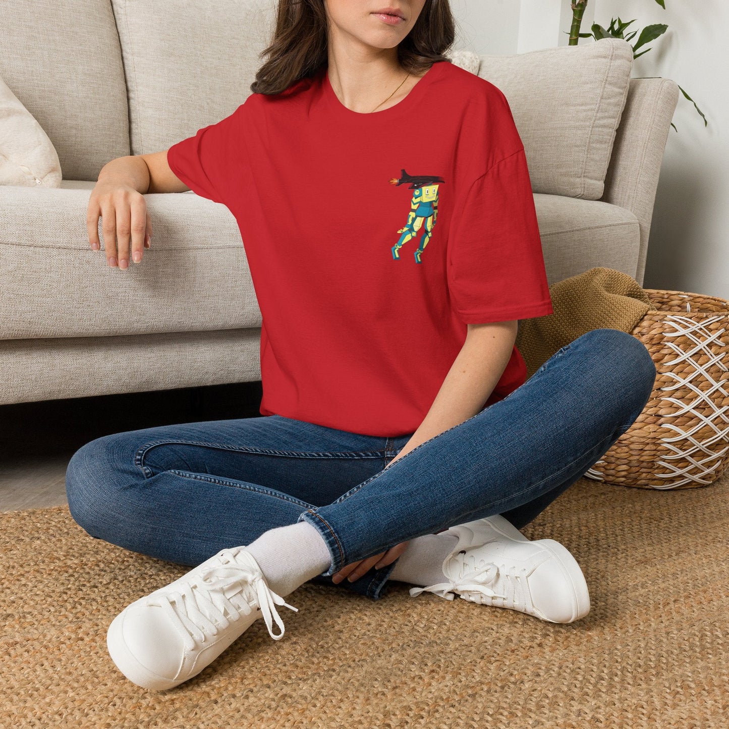 Cute Robot Dog Pocket Tee in Black, back view