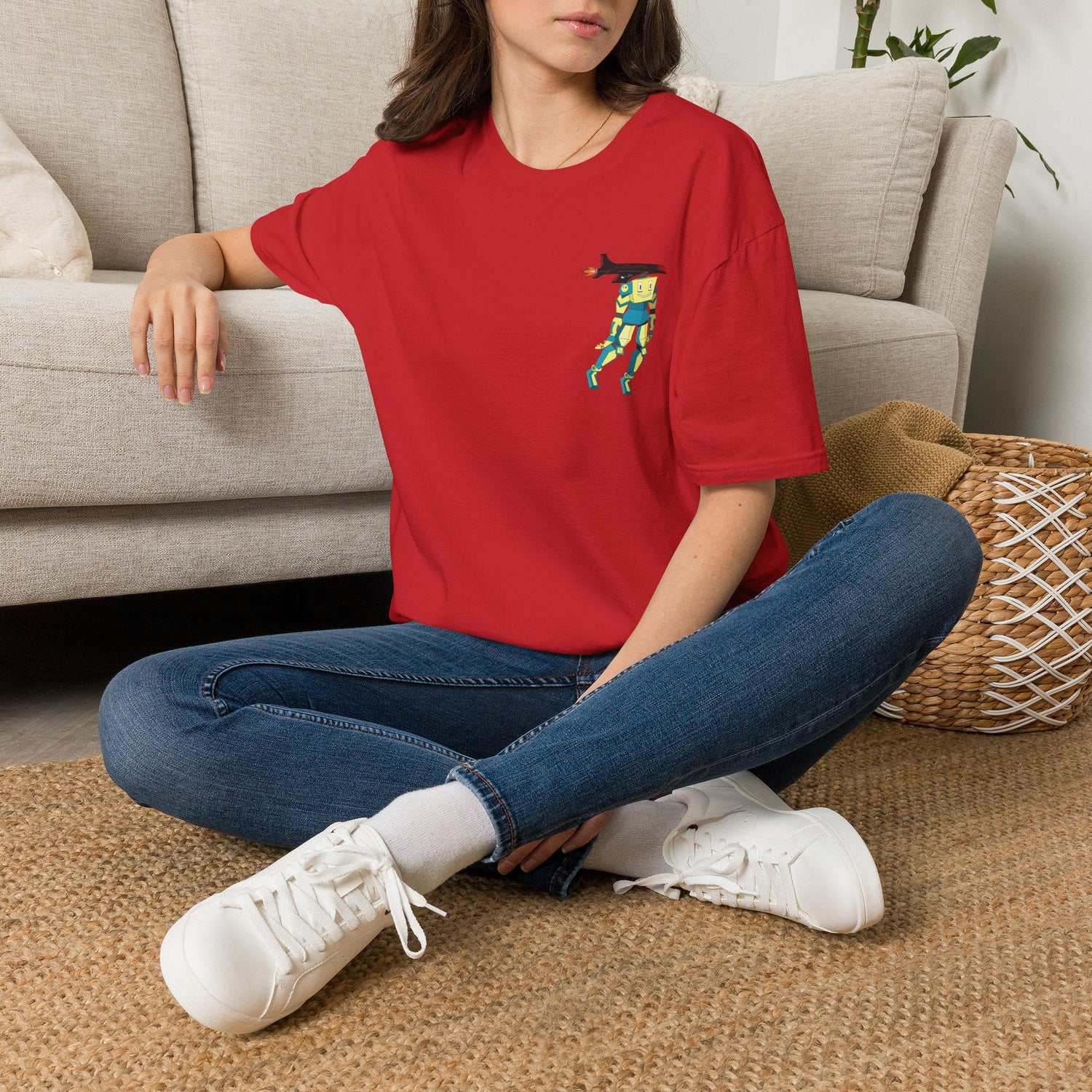Cute Robot Dog Pocket Tee in Black, back view