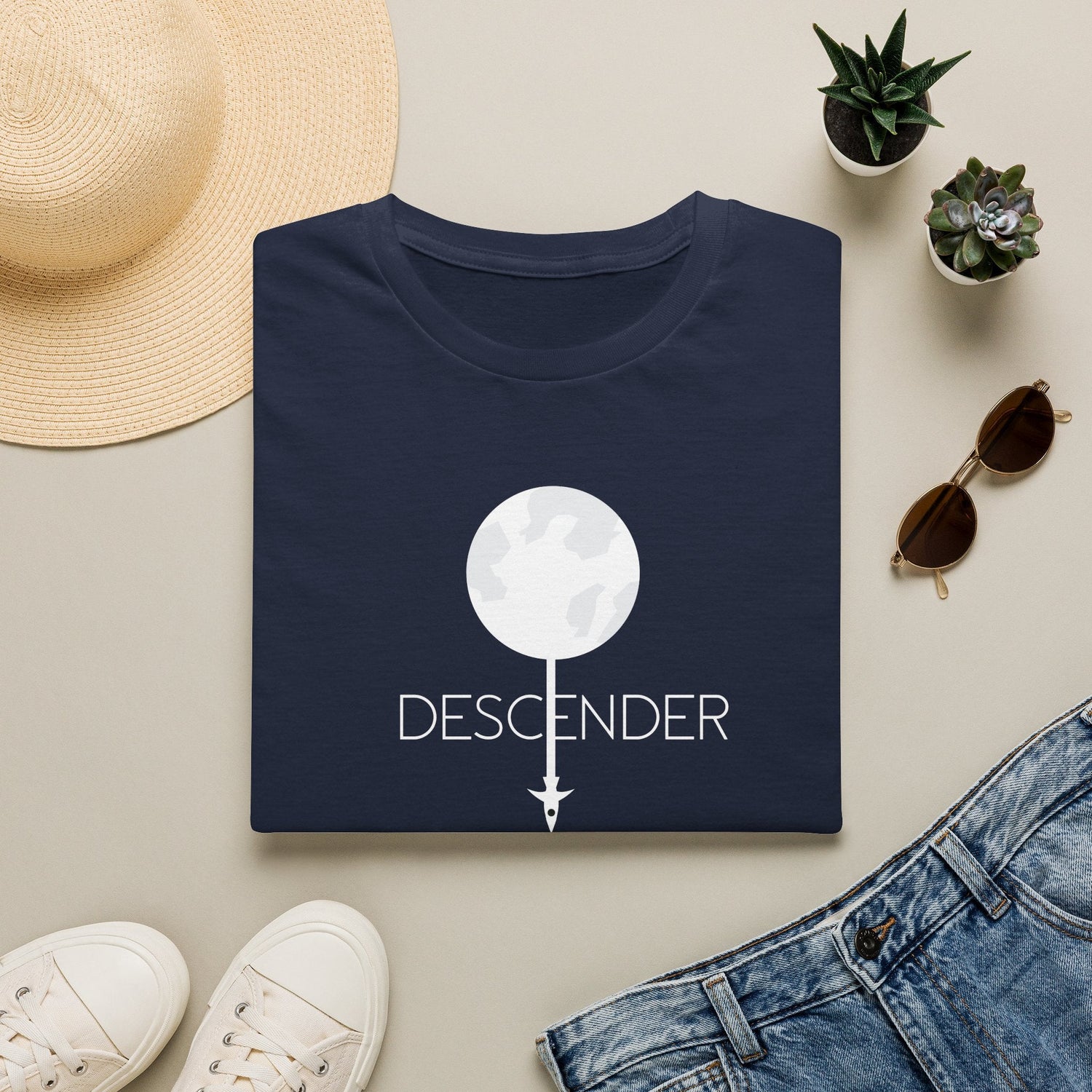 Descender Moon T-Shirt in Navy, lifestyle photo