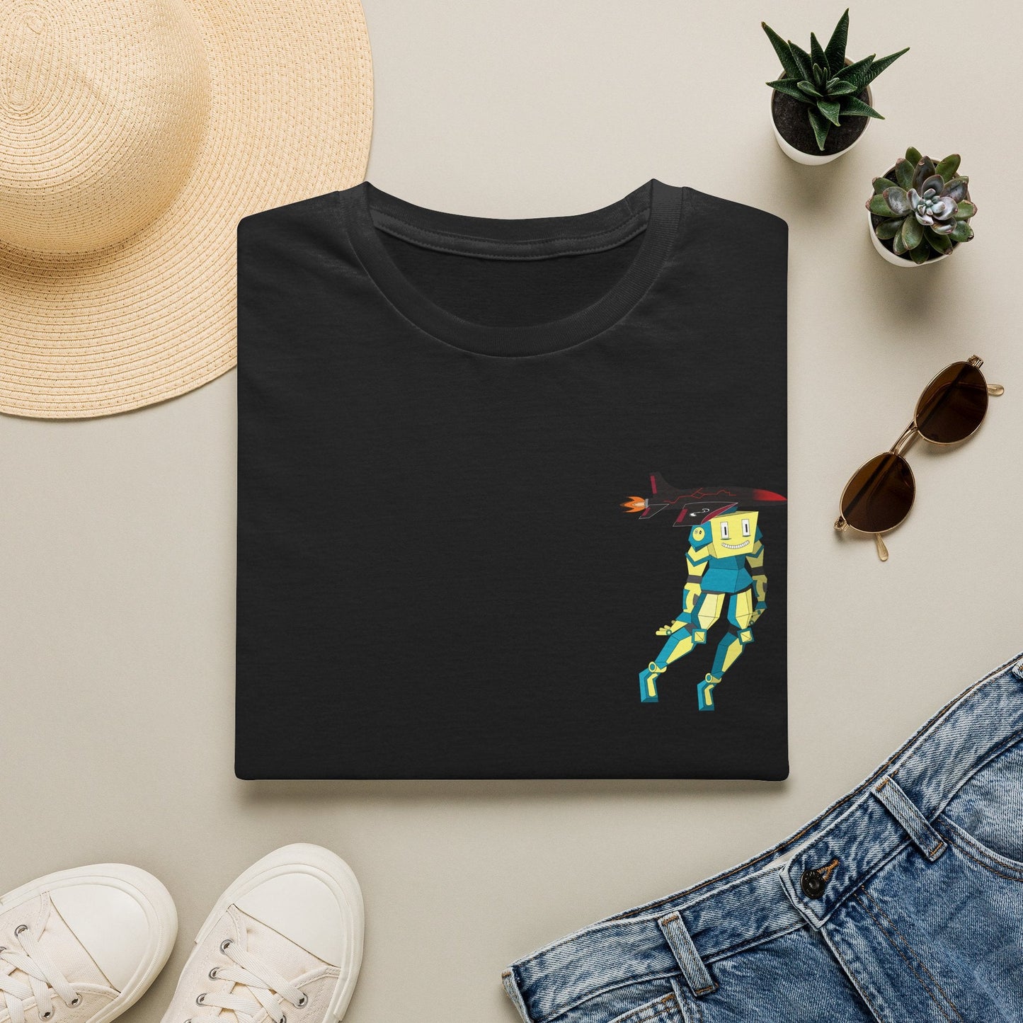 Cute Robot Dog Pocket Tee in Light Blue, back view