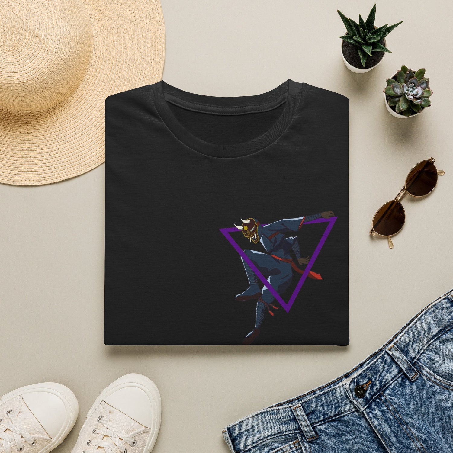 Raven Shadow Anime Graphic T-Shirt in Light Blue, back view